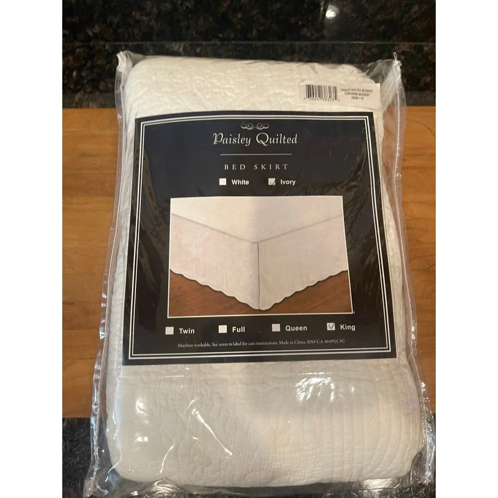New paisley quilted king size ivory bed skirt